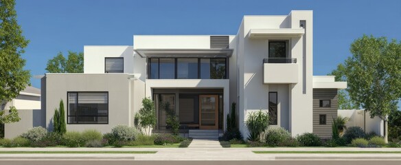 Fototapeta premium The modern architectural masterpiece showcasing contemporary design and inviting entrance.
