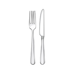 Silver fork and knife cutlery isolated on black background elegant dining flatware clean design illustration, cooking equipment and restaurant utensil tools