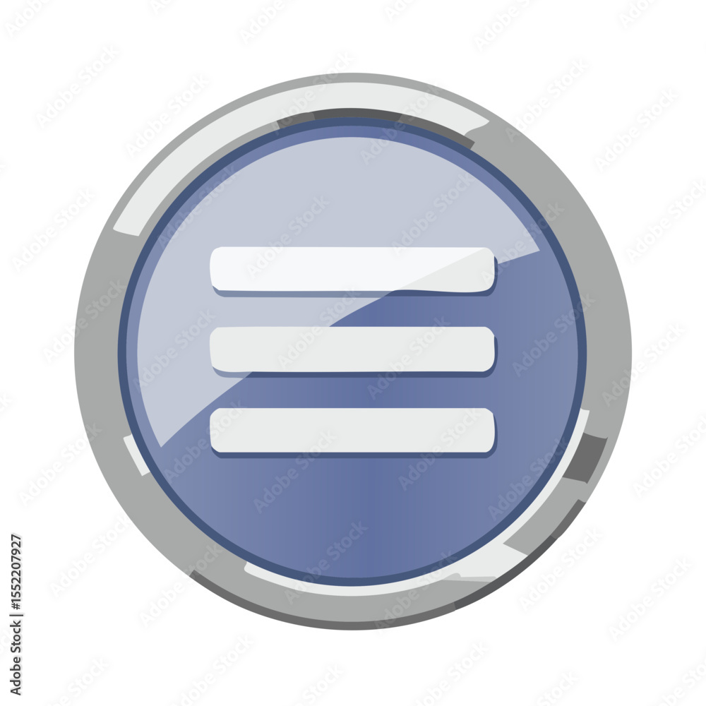 Poster blue round menu button with three horizontal lines and silver border