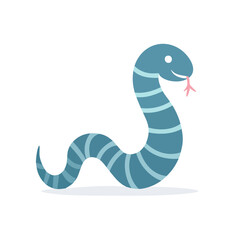 Naklejka premium Cartoon Snake Illustration with Stripes and Tongue Out on Black Background Simple Friendly Animal