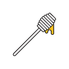 Illustration of a honey dipper with dripping honey on a solid dark background