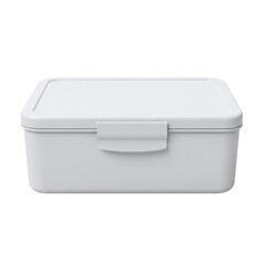 Rectangular plastic food storage container with locking lid, isolated on transparent background.