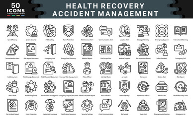 Health Recovery Accident Management icon collection. Simple outline vector illustration.