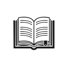 Illustration of a Simple Open Book with a Bookmark on Black Background