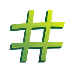 Obraz premium Green gradient 3D hashtag symbol on black background for social media and online communication