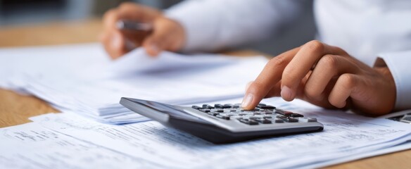 The calculator assisting in financial analysis among paperwork on a desk.