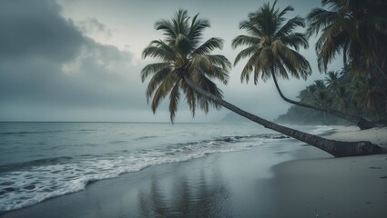 Palm Tree In A Beach Of Water with Empty Copy Space For Text