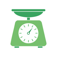 Illustration of a green weighing scale used in kitchen or cooking for food preparation on a black background.