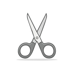 Pair of open scissors with gray handle and silver blades on a black background.