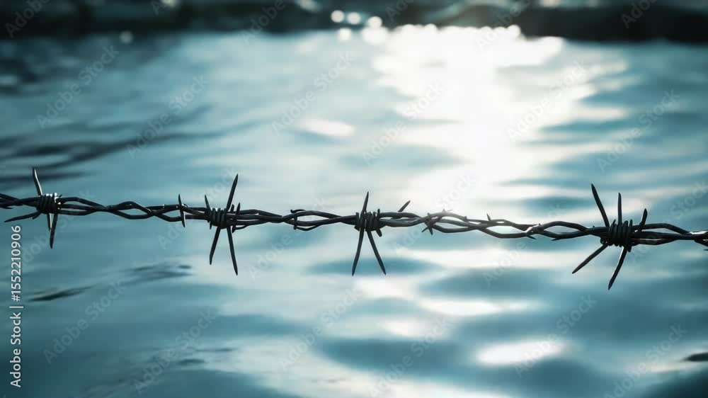 Leinwandbilder a close-up view of a barbed wire fence with sharp wires and rusty metal