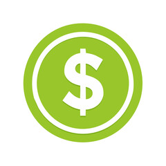 Obraz premium Dollar sign icon in a green circle with white ring for financial and economic concepts.