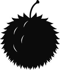 Silhouette of a spiky tropical fruit, possibly a rambutan or durian, exotic fruit illustration, black and white illustration
