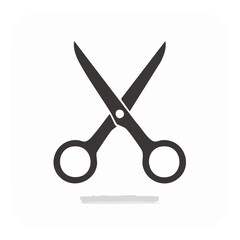 Black scissors icon in square frame with shadow cutting action graphic element