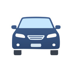 Front View of Blue Car with Headlights on Isolated on a Black Background - Simple Illustration