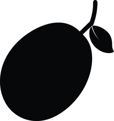 Silhouette of a Single Plum Fruit with Stem and Leaves A Simple, Elegant Vector Illustration