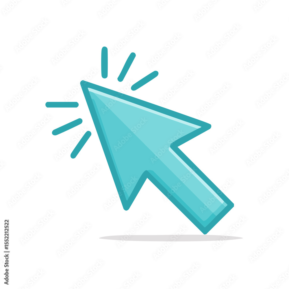 Poster Clicking arrow cursor concept vector with light blue pointer on black background signifying selection and action for web design projects
