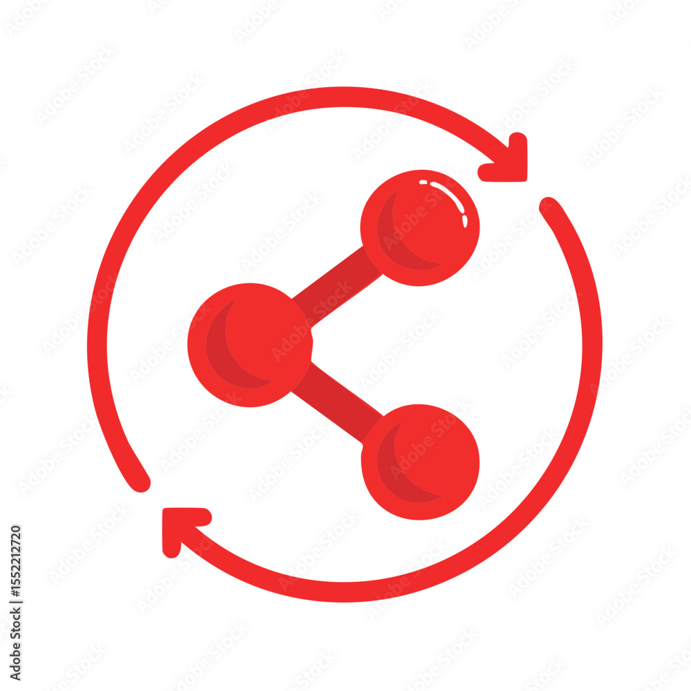 Poster red share symbol with arrows circular rotation connection concept communication network cycle