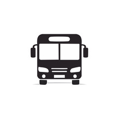 Front View of Dark Bus Icon with White Accents on Black Background Simple Transportation Symbol