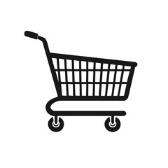 Shopping Cart Vector Graphic Illustration, Black and White, Empty Trolley for Retail Commerce