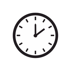 Analog Clock Icon Showing 1:00 on Black Background - White Face with Black Border