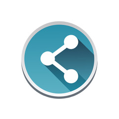 Blue Circle Social Share Network Connection Symbol with Long Shadow Isolated on Black