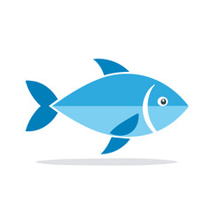 Stylized Blue Fish Swimming Design for Seafood Restaurant or Aquatic Theme Minimalist Flat Illustration on Black Background
