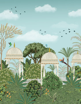 Udaipur wallpaper art hand painted digital illustration for wall art	