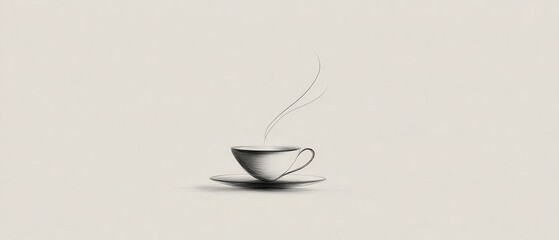 Minimalist Sketch of a Coffee Cup with Steam Rising Upwards
