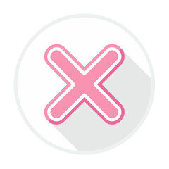 Fototapeta premium Pink Cross Symbol Illustration on White Circle. Negative, Stop, Failure, Denied, Icon or Button. Isolated Design Element with Shadow.