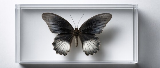 Single Minimalist Specimen of Butterfly Pinned in Display Case