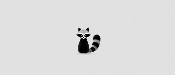 Minimalist Black Raccoon Character on Simple Background