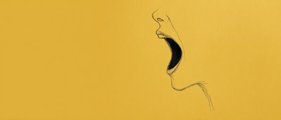 Minimalist Illustration of an Open Mouth Against a Yellow Background