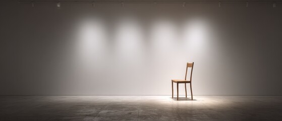 Minimalist Design with Single Wooden Chair in Empty Gallery Space