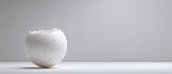 Minimalist Depiction of Cracked White Eggshell on Simple Background