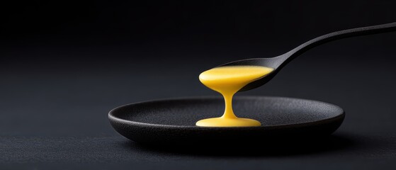 Single Spoonful of Smooth Custard on Plate Minimalist Style Image