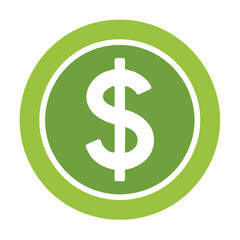 Obraz premium Green and White Dollar Sign Icon Circular Button for Business, Finance, and Investment
