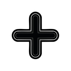 Obraz premium Simple White Plus Sign with Rounded Edges on Black Background, Mathematical Symbol