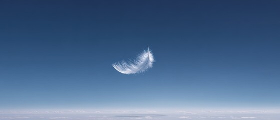 Floating Minimalist Feather Against Clear Sky Background
