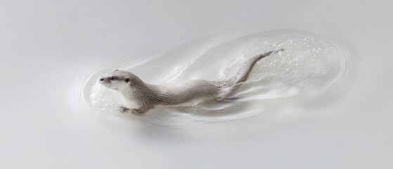 Minimalist Otter Swimming Through Pure White Water