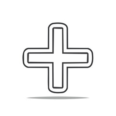 Fototapeta premium Simple White Plus Sign Icon with Rounded Edges on Dark Background for Medical and Addition Symbolism