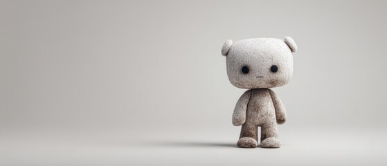 Minimalist Portrait of Plush Toy Robot in Neutral Background