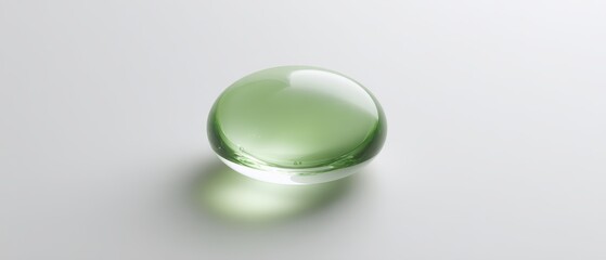 Single Transparent Green Drop on Minimalist Background
