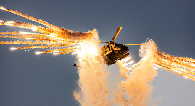 German helicopter with lots of flares