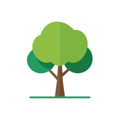 Illustration of leafy tree with a brown trunk on dark background, simple forest design