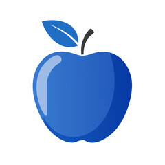 Single blue apple illustration with leaf and stem on black background