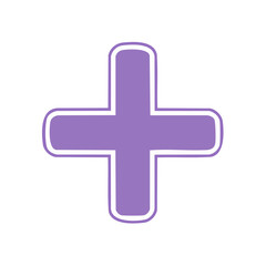 Obraz premium Lilac plus symbol on a black background sign with white outline for addition math and healthcare concepts