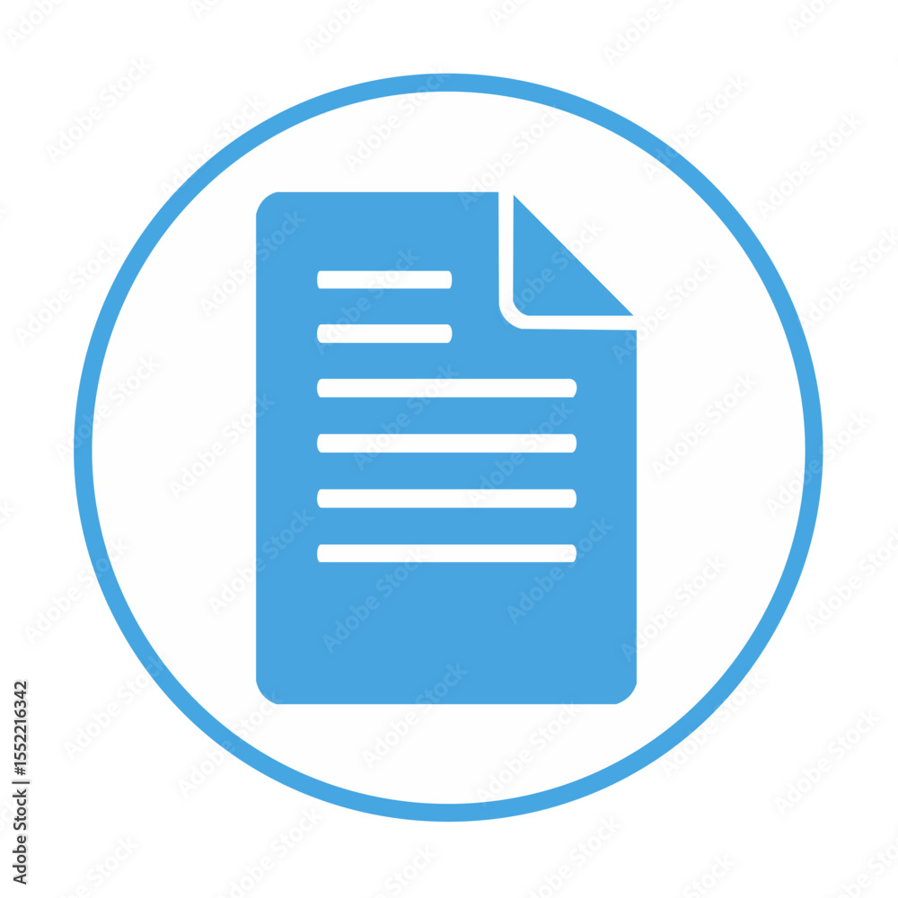 Fototapete blue document icon for applications and presentations featuring paper and text lines on white circul