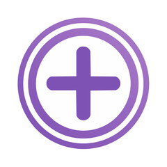 Fototapeta premium Simple graphic element of a plus sign inside a circle for addition mathematics symbol or medical cross in lavender color