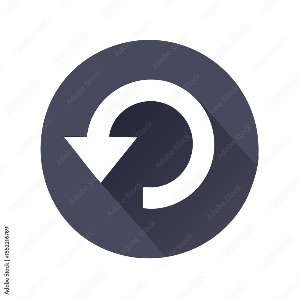Poster white circular arrow on gray disc. symbolizes refresh, reload, return, or undo actions in software a