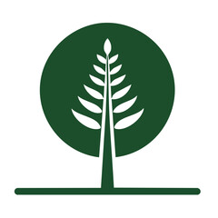 Elegant Minimalist Tree Icon in Forest Green Circle Symbolizing Nature Growth and Sustainability